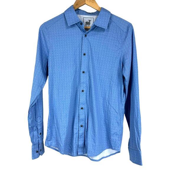Raffi NWT Blue Jacquard Diamond Print Regular Fit Button Up Long Sleeve Size S - Picture 1 of 11